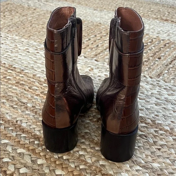 Jeffrey Campbell Croc-Embossed Brown and Metallic Bronze Ankle Boots - Picture 4 of 6